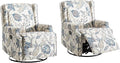UIXE Swivel Rocker Manual Recliner Chairs Set of 2, Wingback Swivel Glider Fabric Nursery Reclining Sofa Chair, High Back Upholstered Arm Chair for Living Room Bedroom - Blue Plants