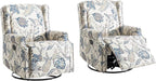 UIXE Swivel Rocker Manual Recliner Chairs Set of 2, Wingback Swivel Glider Fabric Nursery Reclining Sofa Chair, High Back Upholstered Arm Chair for Living Room Bedroom - Blue Plants