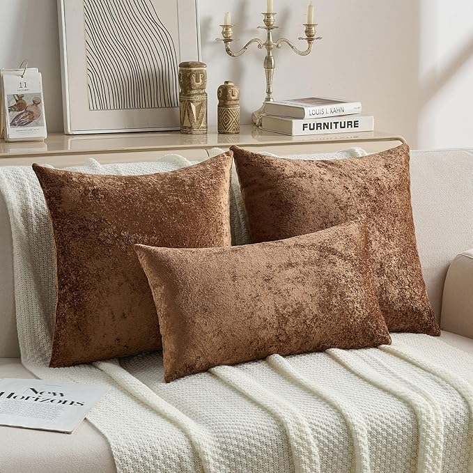 FUTEI Dark Brown Flannel Throw Pillow Covers 16x16 Inch Set of 2,Soft Dimensional Textured Cushion Cases,Modern Home Decor for Couch Living Room