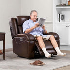 Watson & Whitely Genuine Leather Power Recliner Chairs for Adults, Wall Hugger RV Recliner with Power Headrest & Charging Ports, Electric Recliner Sofa Chair for Living Room, Dark Brown