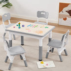 Adjustable Kids Table Chairs Set – Graffiti Desktop, Multi-Activity Height-Adjustable Toddler Study Desk for Ages 3-8 – Ideal for Home, Classroom, Daycare (W-Gray, 4 Chairs-31.5" L x 23.6" W)