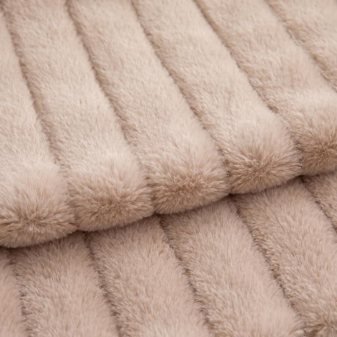 Pack of 2 Faux Fur Throw Pillow Covers 24x24 Inch Striped Decorative Soft Plush Couch Pillow Case Home Decor for Bed, Sofa, Living Room Beige
