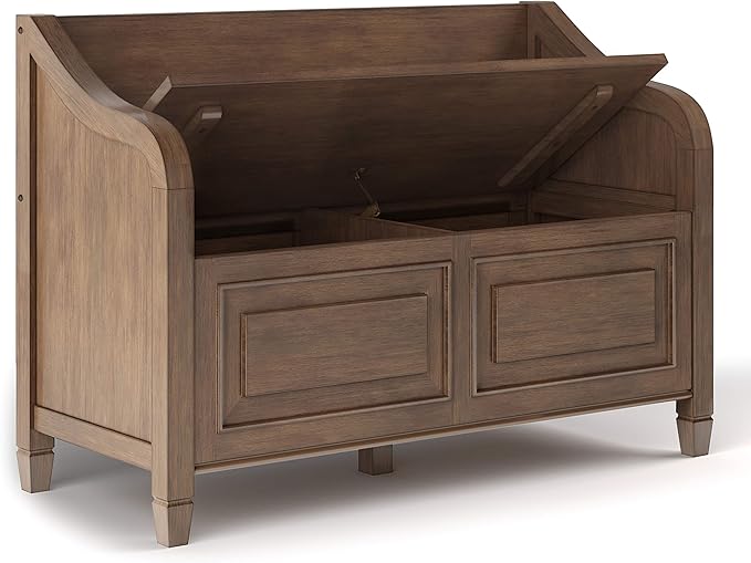 SIMPLIHOME Connaught Entryway Storage Bench - 42 inch Wide Solid Wood Storage Seat in Rustic Natural Aged Brown, Traditional Bench for Entryway or Mudroom with Lift-Up Lid and Elegant Moulding Detail