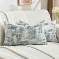 FUTEI Teal White Decorative Throw Pillow Covers 12x20 Inch Set of 2,Soft Faux Cashmere Jacquard - Textured & Cozy Pillow Case,Modern Home Decor for Couch Bed Living Room