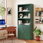 70.8" Tall Fluted Bookshelf with Storage Cabinet Set of 2, Modern 5-Tier Wood Bookcase with Open Display Storage Shelf, Gold Handles for Office Living Room (Green)