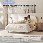 FLEXISPOT Queen All-in-One Adjustable Bed with 10" Cooling Gel Memory Foam Mattress, Boucle Bed Frame, Head & Foot Incline, Adjustable Headboard, Thick Padding, 10-Year Warranty, White