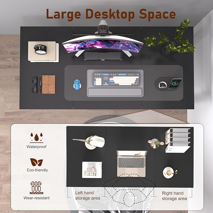 StarGraph Modern Computer Desk 47 Inch Large Office Desk with Carbon Fiber Desktop Home Office Desks with Sturdy Metal Frame Gaming Study Writing Work from Home Desks, Black