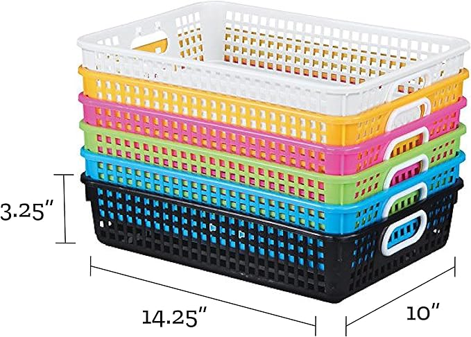 Really Good Stuff Plastic Desktop Paper Storage Baskets for Classroom or Home Use – 14”x10” Plastic Mesh Baskets Keep Papers Crease-Free and Secure – Yellow Baskets With White Handles (Set of 12)