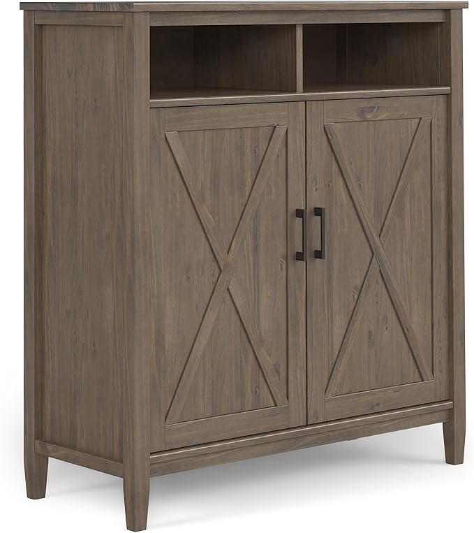 SIMPLIHOME Ela Solid Wood 39 inch Wide Transitional Medium Storage Cabinet in Smoky Brown for The Living Room, Entryway and Family Room