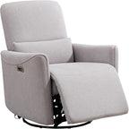Power Swivel Recliner Chair, Upholstered Fabric Glider Electric Rocking Chair for Adults. Nursery Rocker Single Sofa with Lumbar Support for Living Room. Dual-Port Charging: Type-C&USB, Grey