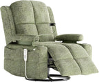 MAMAZING Triple Motor Power Swivel Rocker Recliner Chair with Adjustable Armrests for Adults, FSC Certified Faux Leather Rocking Chair Nursery for Breastfeeding, Green