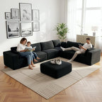 L-Shape Cloud Modular Sectional Sofa Couch,Modern Boneless Sectional Couch with Deep Seat,Upholstered Couches for Living Room Bedroom,No Assembly Required,Black