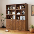70.8" Tall Fluted Bookshelf with Storage Cabinet Set of 2, Modern 5-Tier Wood Bookcase with Open Display Storage Shelf, Gold Handles for Office Living Room (Walnut)