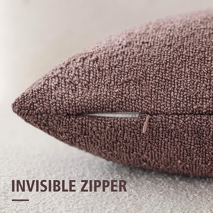 Foindtower Pack of 2, Decorative Textured Boucle Throw Pillow Covers Neutral Accent Solid Pillow Cases Cozy Soft Couch Cushion Case for Chair Sofa Bedroom Living Room Home Decor 22x22 Inch Dark purple