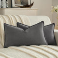 FUTEI Dark Grey Chenille Throw Pillow Covers 12x20 Inch Set of 2,Edges Double-Stitched Lumbar Pillow Cases,Modern Home Decor for Couch Living Room