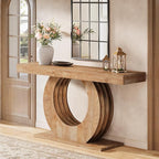 Tribesigns 63-Inch Console Sofa Table, Rustic Industrial Farmhouse Entryway Table, Narrow Long Couch Console Behind Sofa with Black Circle Base for Living Room Hallway, Light Brown
