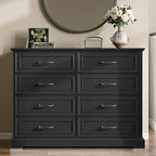 Farmhouse 8 Drawers Dresser for Bedroom, 48" Wide Modern Chest of Drawers with Deep Drawers & Bar Handles, Wood Dresser TV Stand, Wooden Rustic Closet Storage Organizer for Living Room, Hallway, Black