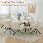 Fabric Dining Chair Modern Upholstered Swivel Dining Room Chairs Comfy Accent Armchair with Mid Back, Desk Arm Chair No Wheels for Kitchen/Living Room/Dining Room, White