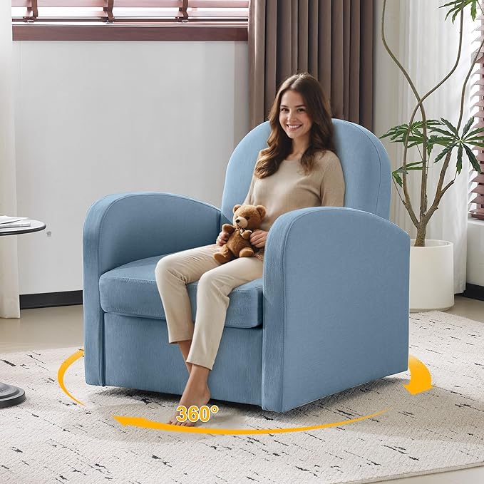 MELLCOM Oversized Swivel Accent Chair with Hidden Storage, Comfy Chenille Fabric Upholstered Leisure Armchair with Lumbar Pillow and Side Pocket for Living Room Bedroom Reception Room and Office