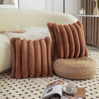 Neelvin Brown Faux Fur Cozy Soft Stripe Decorative Throw Pillow Covers 12x20 inch Set of 2,Velvet Pillowcase Cushion Case for Sofa Couch