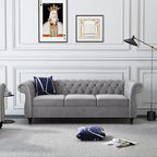Chesterfield 3 Seater Sofa, Modern Velvet Tufted Couch 3 Seater with Rolled Arms and Nailhead Mid-Century Upholstered Couch for Living Room, Bedroom, Apartment and Office, Grey