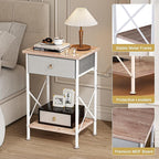 VECELO End Tables, Modern Nightstand with Fabric Drawer & Open Shelf, Night Stand for Bedroom Living Room, Industrial Metal Frame, Easy Assembly, Light Brown,1 Pack