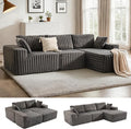 Apicizon 113" Modular Sectional Couch for Living Room, L Shaped Sectional Sofa Couch with Deep Seat, 3 Seat Boneless Sofa with Chaise Longue for Apartment，No Assembly Required (Plush Corduroy Gray)