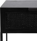 Kate and Laurel Ori Modern Cane Rectangle Side Table, 18 x 15 x 24, Black, Versatile Rattan Living Room End Table with Drawer for Storage and Home Decor