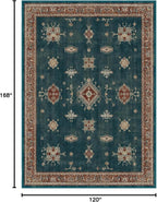 RUGGABLE Washable Vintage Area Rug – Verena Teal Blue 10x14, Stain-Resistant, Non-Slip – Large Machine Washable Rugs for Living Room, Bedroom, Hallway, Entryway & Office–with Standard Pad