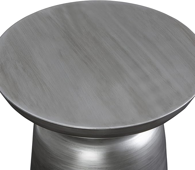 SIMPLIHOME Toby Metal Table - 17 inch Wide Solid Iron Drum Accent Table in Silver, Industrial Side or End Table for Living Room, Bedroom or Entryway with Sculptural Design, Assembled