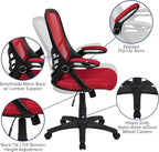 Flash Furniture Porter High Back Mesh Ergonomic Swivel Office Chair with Lumbar Support, Flip-Up Arms, Tilt Lock/Tilt Tension, Height Adjustable, Red/Black Frame
