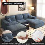107'' U-Shaped Modern Modular Sectional Cloud Couch Whit Ottoman, 4-Seat Chenille Deep-Seat Sofa with Pillow for Living Room, Bedroom, Apartment, Ocean Blue