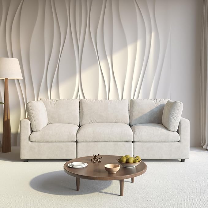 WJShome Cloud Sectional Couches for Living Room,100.5" Convertible Love Seat, 3 Seater Modular Sectional Sofa,Deep Seater Furniture Sets,Beige