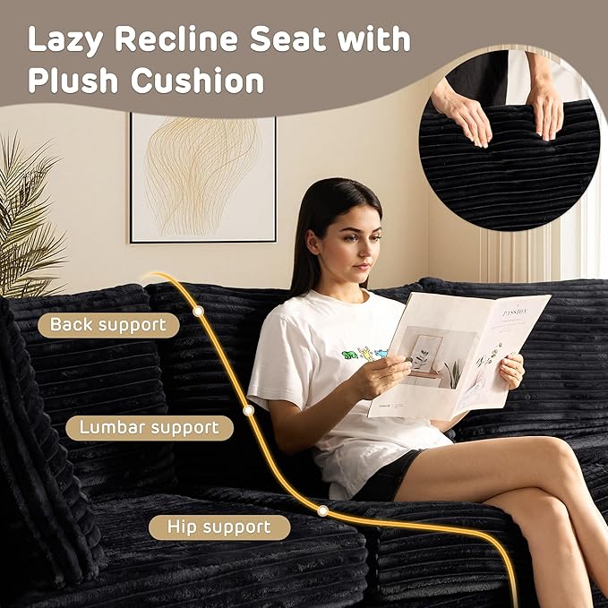130'' Modern Modular Sectional Sofa with Ottoman, 8 Seater U Shaped Cloud Couch for Living Room, Oversized Deep Seat Convertible Sofa Set, Plush Corduroy Black
