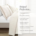 Lush Decor Farmhouse Stripe Reversible Cotton Comforter Set, 3 Piece Set, Full/ Queen, Neutral - Cozy Farmhouse Bedding Set - Rustic Decor - Striped Comforter - Modern Farmhouse Bedroom Decor