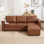 L Shaped Brown Leather, 90 Inches Cloud Modular Sectional Sofa, Modern Convertible Comfortable Sofa for Living Room/Apartment