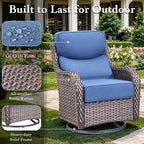 Luxury Outdoor Swivel Rocker Patio Chairs, High Back Patio Swivel Chairs with Side Table & 6-Inch Thick Cushions, Wicker Outdoor Bistro Set for Porch, Yard, Deck, Poolside, Brown/Blue