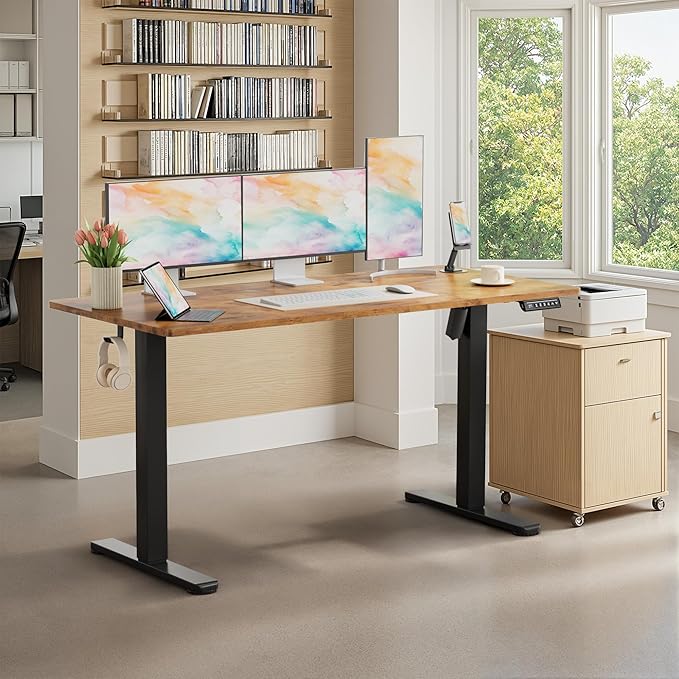 Homall Electric Standing Desk with Drawer, Height Adjustable Sit Stand Up Desk with 3 Memory Presets for Home Office Computer Desk with Two-Piece Desktop