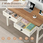 Farmhouse Computer Desk with 2 Drawers, 39 Inch Small Office Computer Desk with Power Outlets, Compact Writing Study Desk for Small Spaces, Antique White