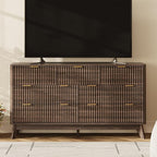 54'' Wide 7 Drawers Dresser for Bedroom,Modern Fluted Vertical Chest with Rounded Corners,Fluted Dresser for Living Room,Hallway, Walnut