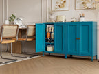31.5" H Navy Blue Bathroom Cabinet,Blue Storage Cabinet,Metal Bathroom Floor Cabinet with 2 Adjustable Shelves&2 Doors