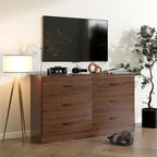 Bigbiglife Wood Dresser for Bedroom, 6 Drawer Double Dresser, Mid Century Modern Chest of Drawers with Deep Drawers, Large Storage Organizer for Living Room, Closet(Walnut Brown)