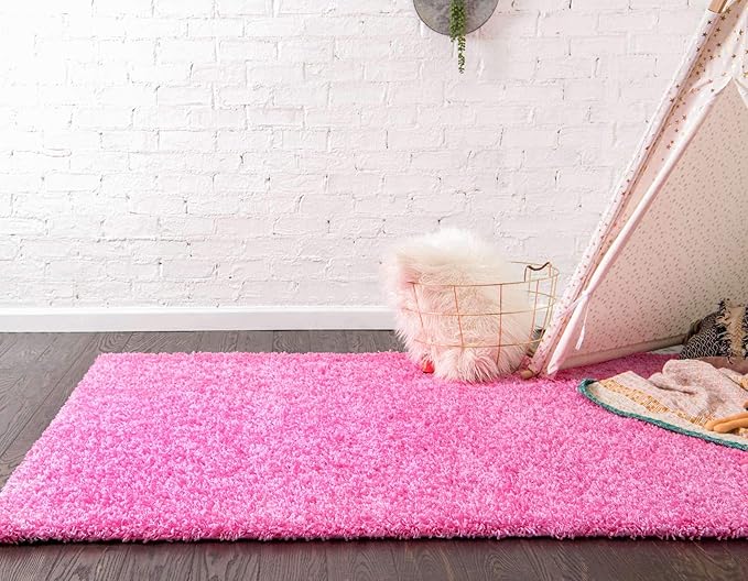 Unique Loom Solid Shag Collection Area Rug (5' 3" x 8' Rectangle, Taffy Pink)