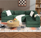 108" L Shaped Couch, Modular Sectional Sofa with Chaise, Cloud Boneless Couch with Deep Seat & Removable Pillow for Living Room, Bedroom,No Assembly Required（Dark Green）