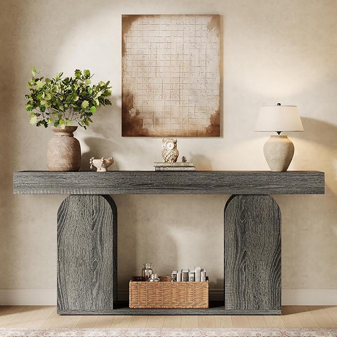 Tribesigns Farmhouse Wood Console Table, 70.9-Inch Entryway Accent Table with U-Shaped Base, 2-Tier Extra Long Sofa Tables for Entrance, Hallway, Living Room (Dark Gray)