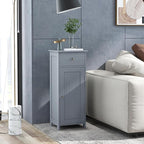 LOKO Bathroom Floor Cabinet, Freestanding Single Door Storage Cabinet with Drawer & Adjustable Shelves, Corner Narrow Storage Organizer for Living Room, Entryway (Grey)