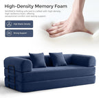79" Convertible Sofa Bed with Fixed-Shape Frame & Removable Armrests, Modular Corduroy Sleeper Sofa, Folding Mattress Couch for Small Spaces - No Assembly Needed in Navy Blue (Includes 2 Pillows)