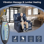 Lift Chair for Elderly: 9988 High Density Foam Lay Flat Heat and Massage, Reclining to 180, 2 Pockets Cup Holders, 2 Remote Controls, Dual OKIN Motors - Breathable Leather Navy Blue