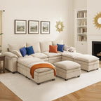 130" U Shaped Modular Sectional Sofa, Couch with Ottoman Storage, Chenille Cloud Couch with Plush Deep Seating for Living Room, Bedroom (9 Seat, Beige)