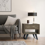 SIMPLIHOME Lowry SOLID ACACIA WOOD and Metal 22 Inch Wide Square Modern Industrial End Side Table in Distressed Grey, For the Living Room and Bedroom